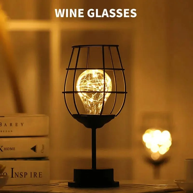 Lampe de bureau a piles ampoule led fer forge verre de vin