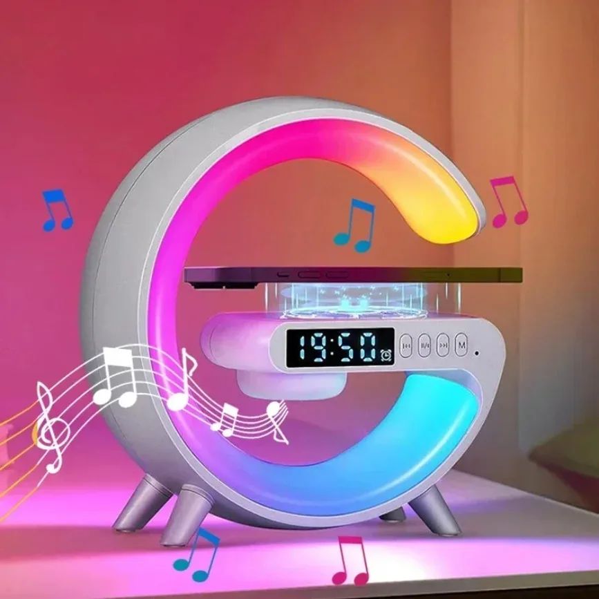 Lampe LED enceinte chargeur sans fil réveil RGB induction