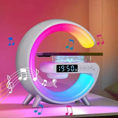 Lampe LED enceinte chargeur sans fil réveil RGB induction