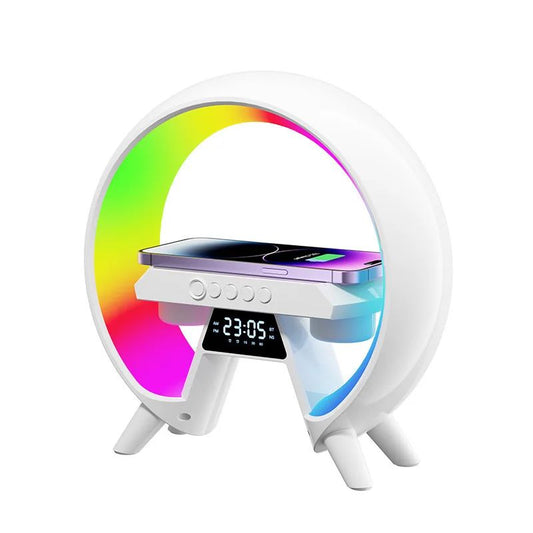 Lampe led rgb enceinte musicale Bluetooth rechargeable chargeur tel Oméga présentation