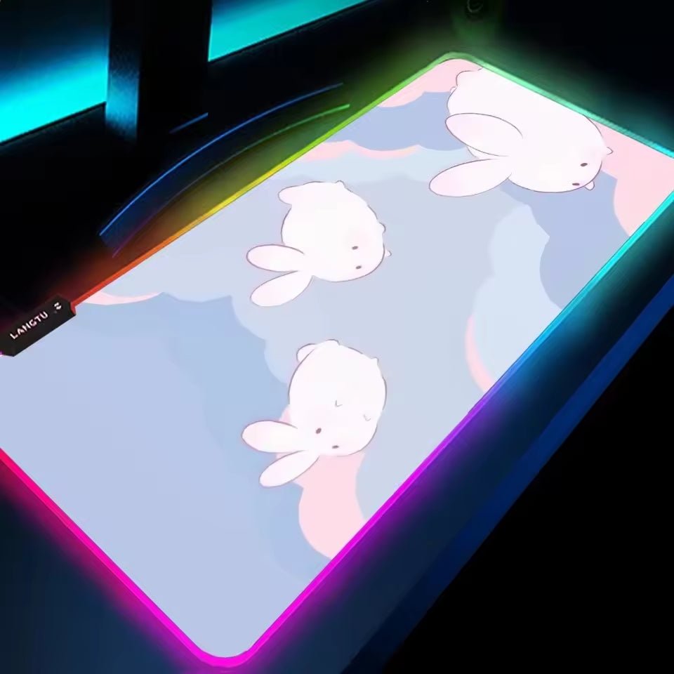 Sous main bureau rgb xxl Kawai nuahe lapins blanc