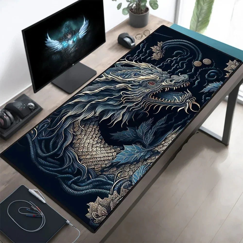 Sous main bureau xxl dragon bleu