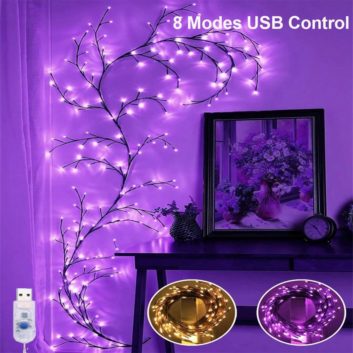 Guirlande LED murale fleurie RGB violet