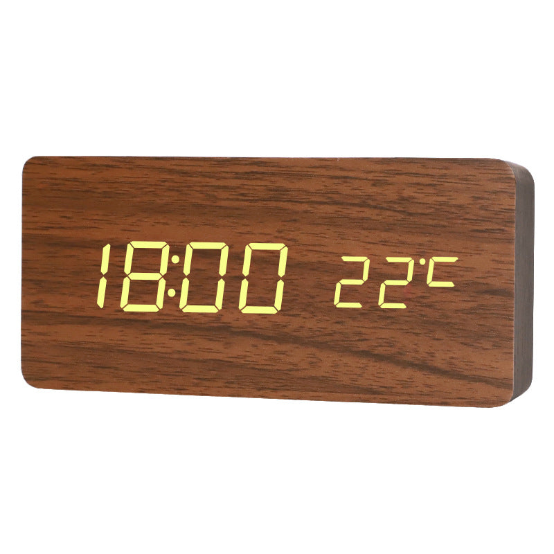 Horloge led bureau date température alarme pvc bois marron