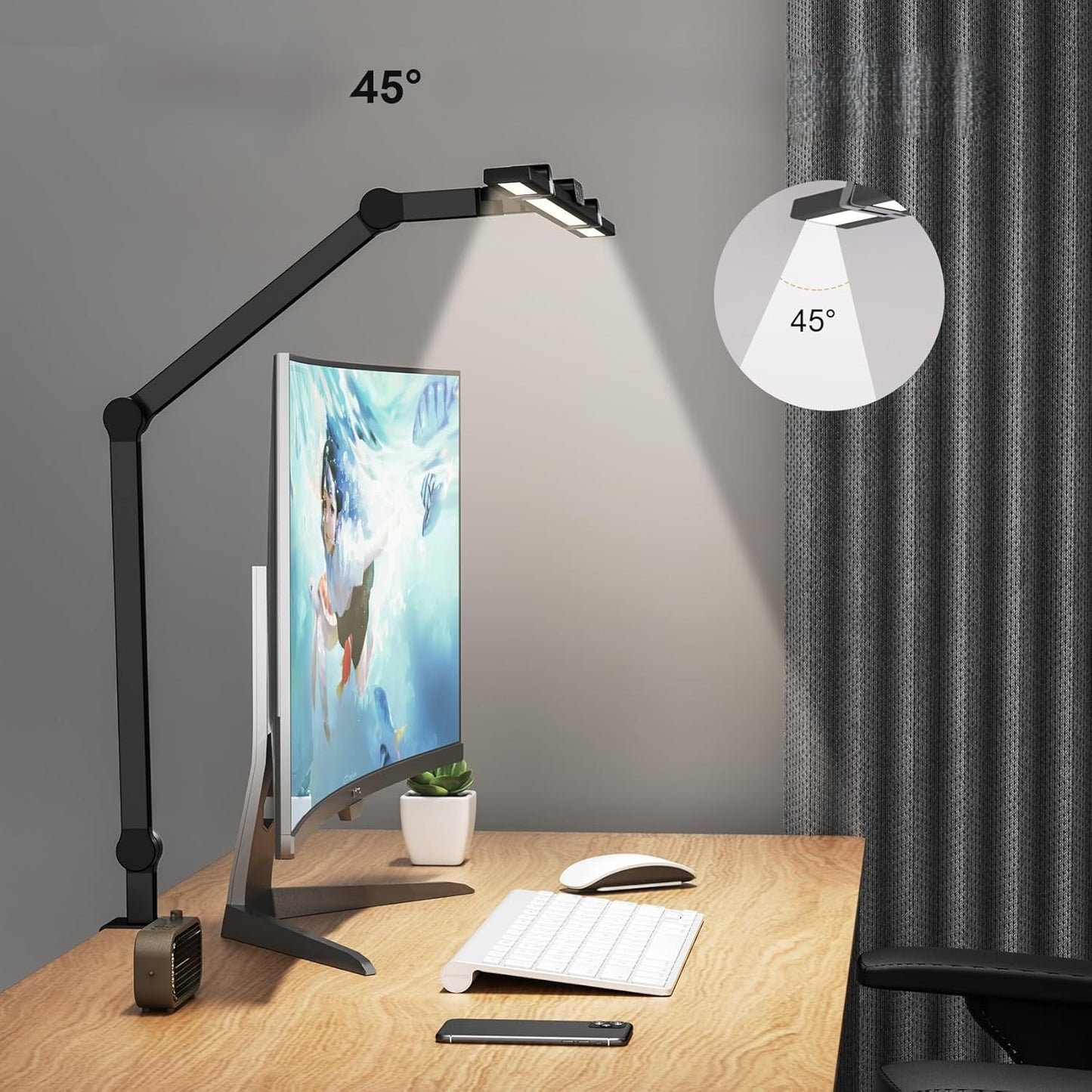 lampe bureau led double ecran 2 bandeaux lumineux anti eblouissement