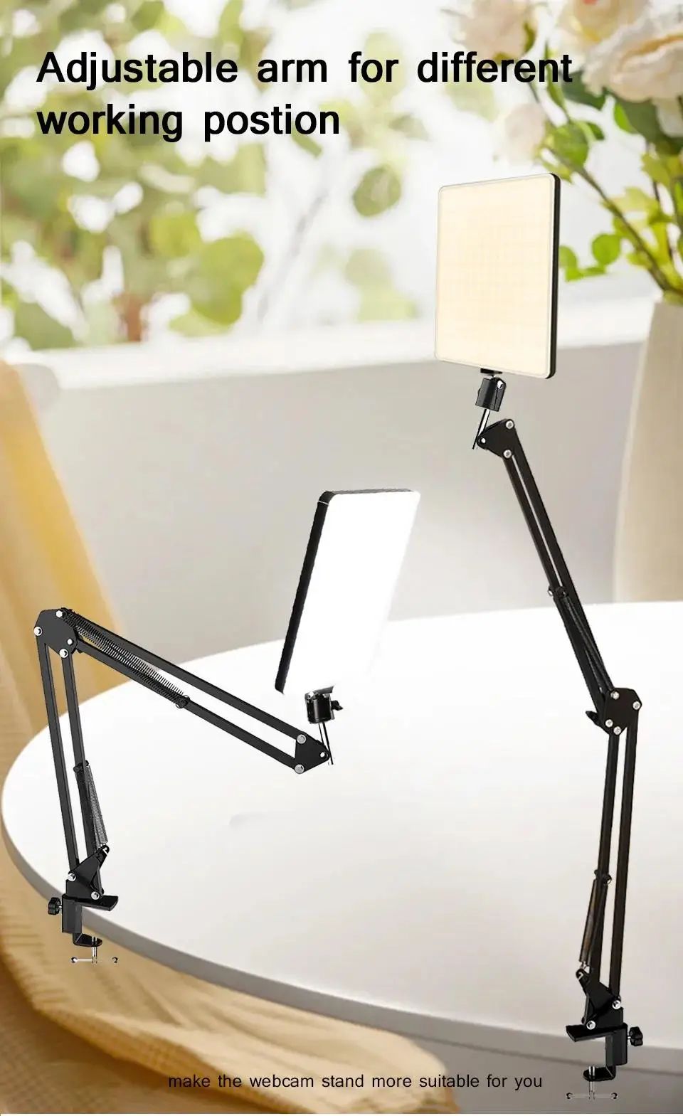 Lampe de bureau panneau 240 leds 2 bras articulés bord table