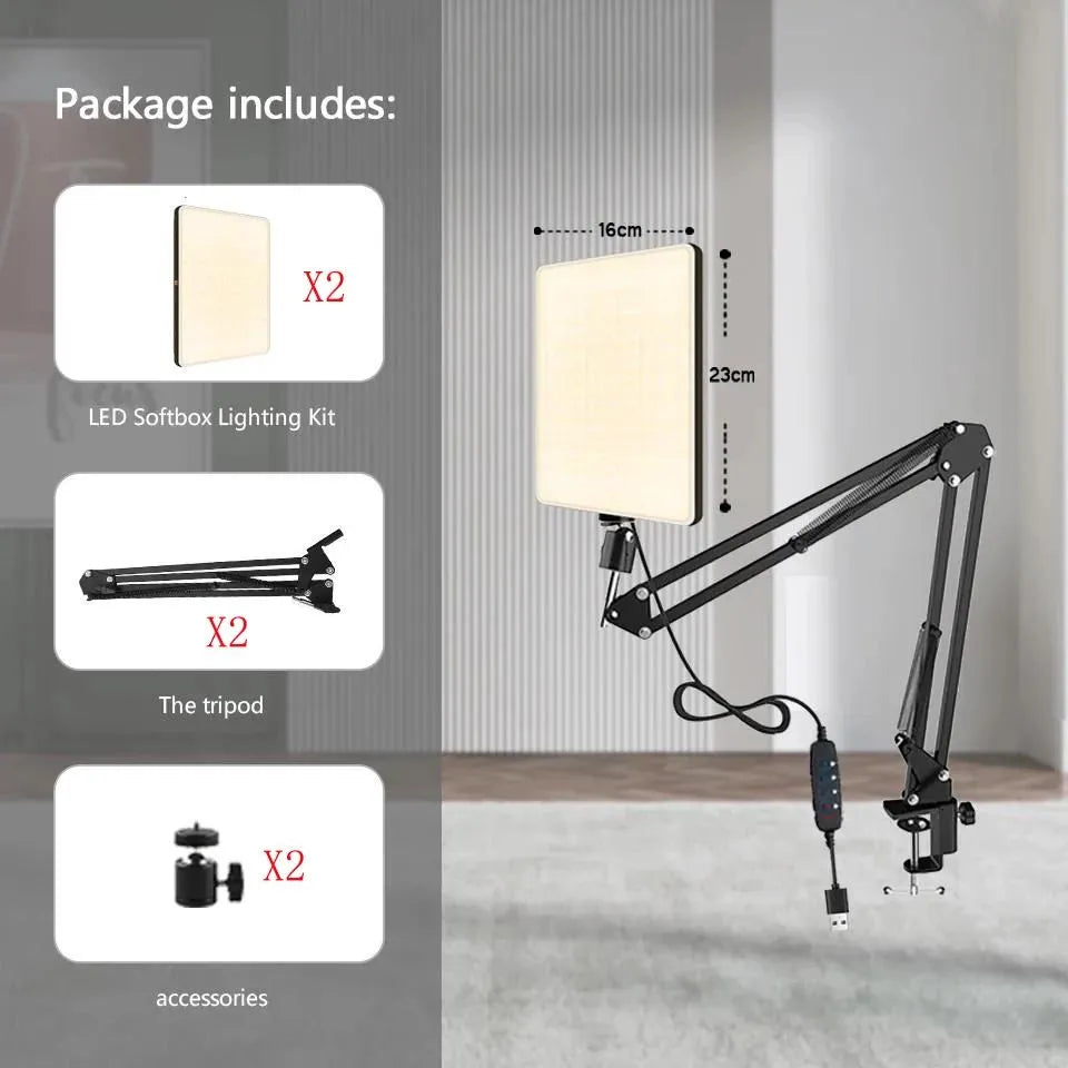 Lampe de bureau panneau 240 leds 2 bras articulés par 2