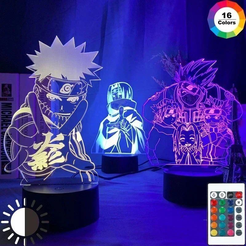 Lampe LED acrylique socle télécommande Naruto présentation