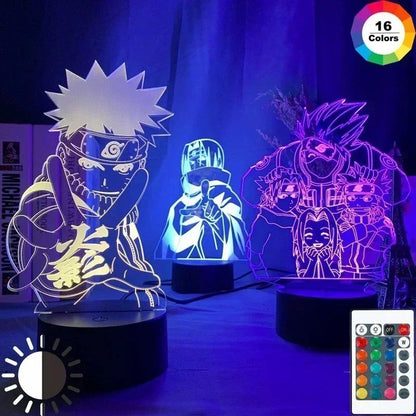 Lampe LED acrylique socle télécommande Naruto présentation