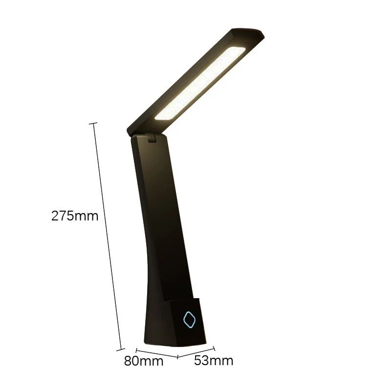 lampe LED inclinée design épuré, batterie, USB-C, 3 chaleurs, noire
