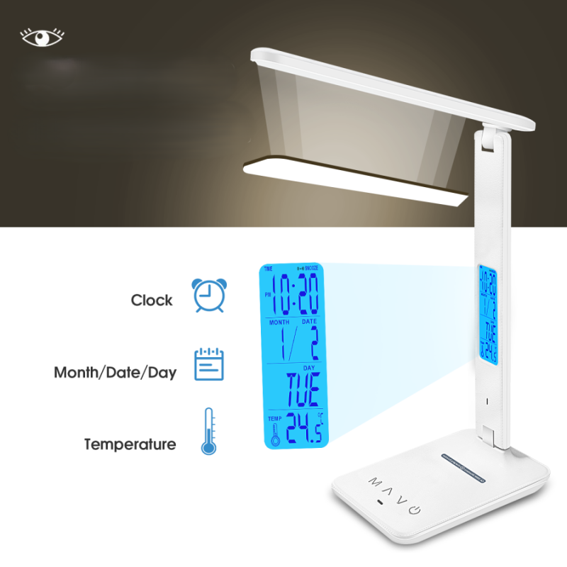 Lampe led plate articulée chargeur tactile date température heure