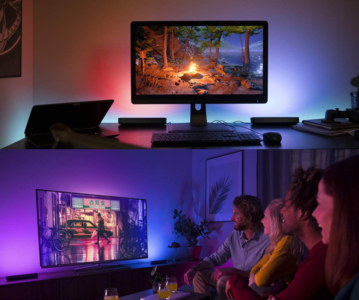 lampes de bureau led duo rgb derriere ecran famille