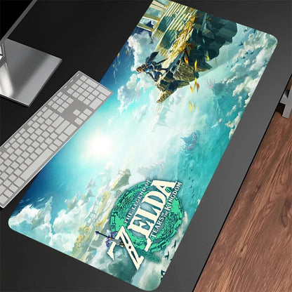 tapis souris xxl gamer zelda link rocher volant dessus volcans